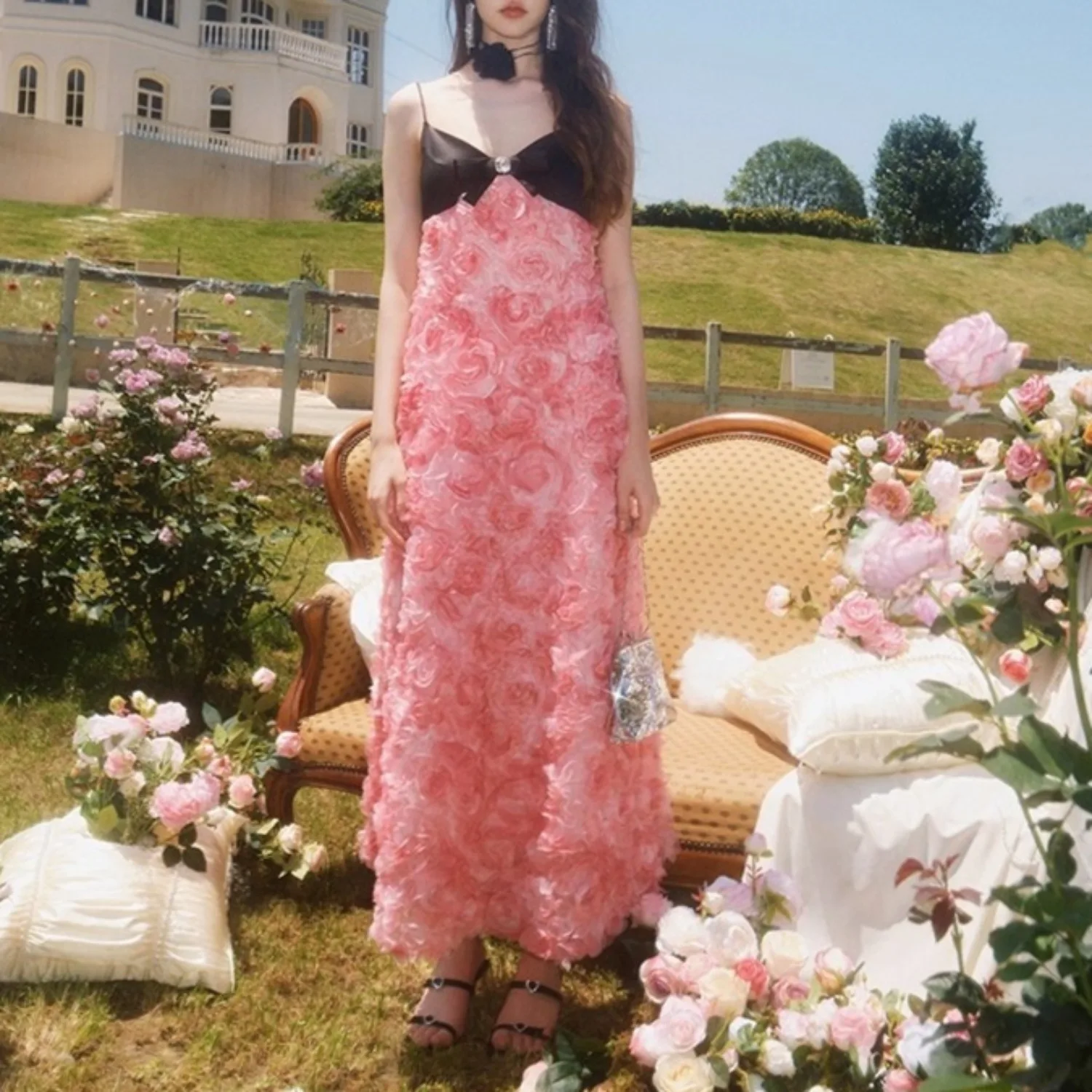 

Розовое сетчатое элегантное платье с цветочным принтом, женское платье без рукавов с v-образным вырезом, одежда для женщин, дня рождения, Vestidos, облегающее шикарное платье