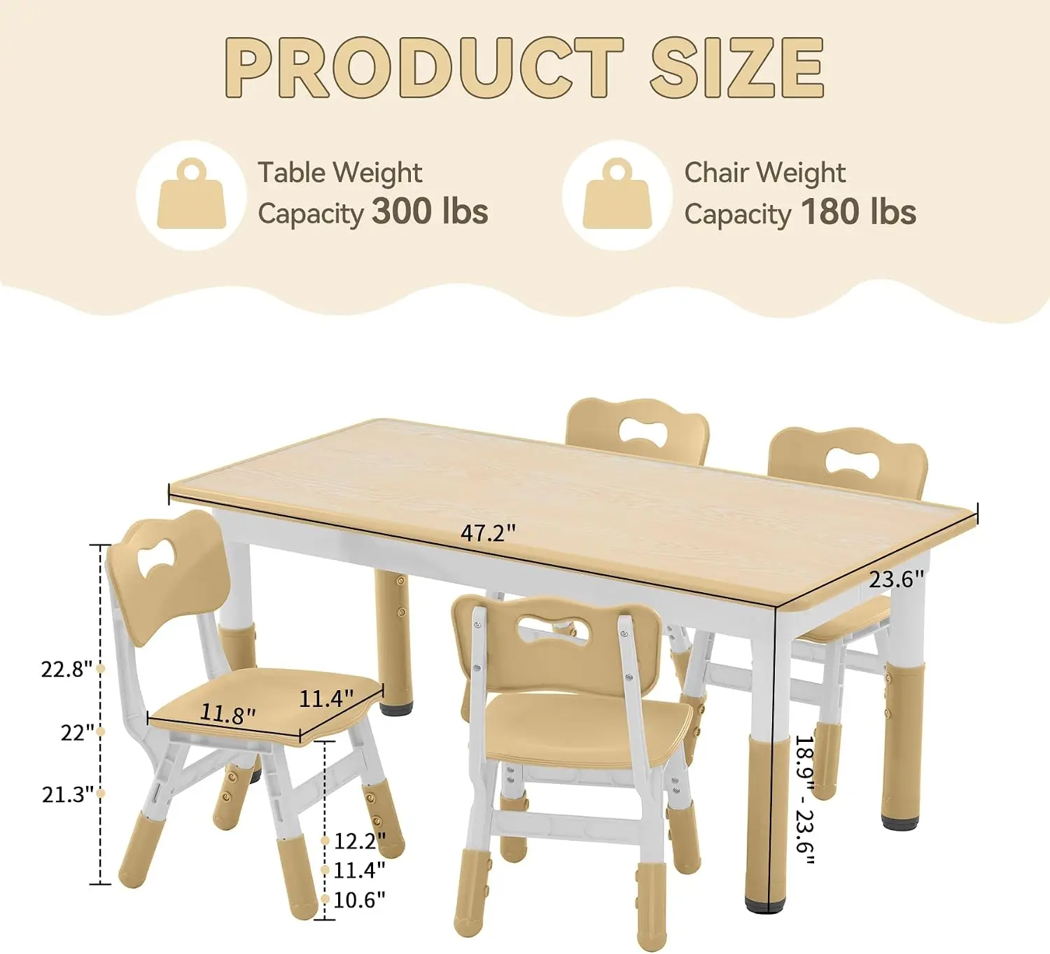Kids Study Table and Chairs Set, Height Adjustable Toddler Table and Chair Set for Kids Ages 3-8, Graffiti Desktop image 2