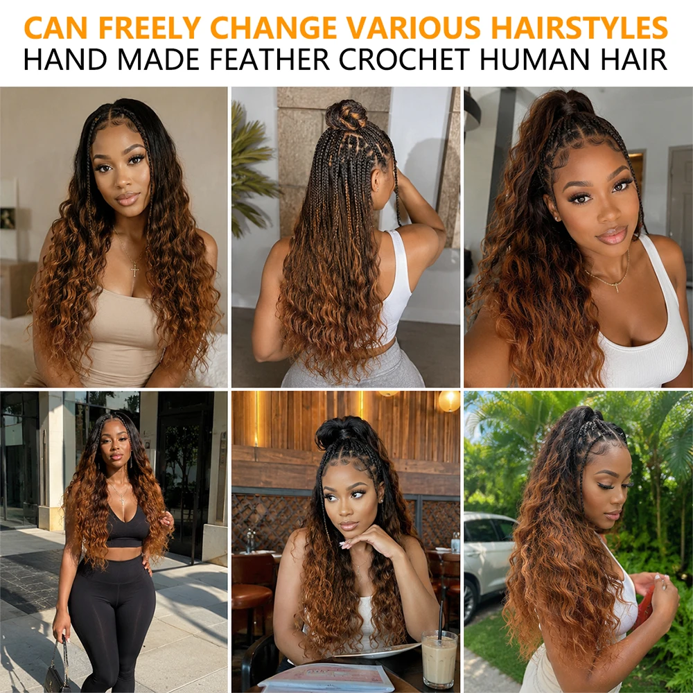 Miracle Knots T1B/30 TB30 Ombre Highlight 12A Human Hair Body Wave Feather Crochet Hair Invisible Knotless Pre Separated Boho Braiding Hair Soft Bouncy Natural Looking Easy Install view 7