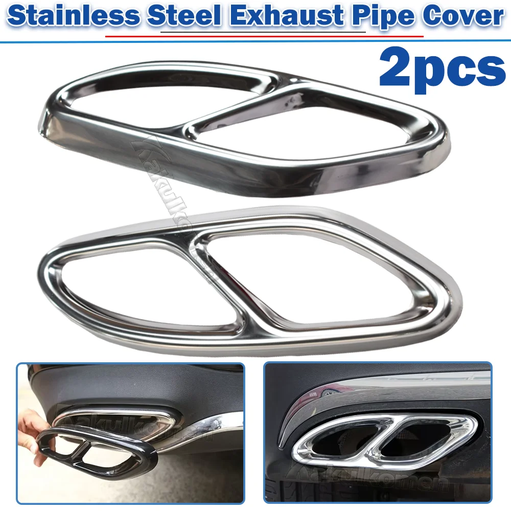 2 peças de acabamento para tubo de escape em aço inoxidável prateado para Mercedes Benz Classe A B C E GLC GLE W176 W246 W205 W213 AMG, estilo automotivo.