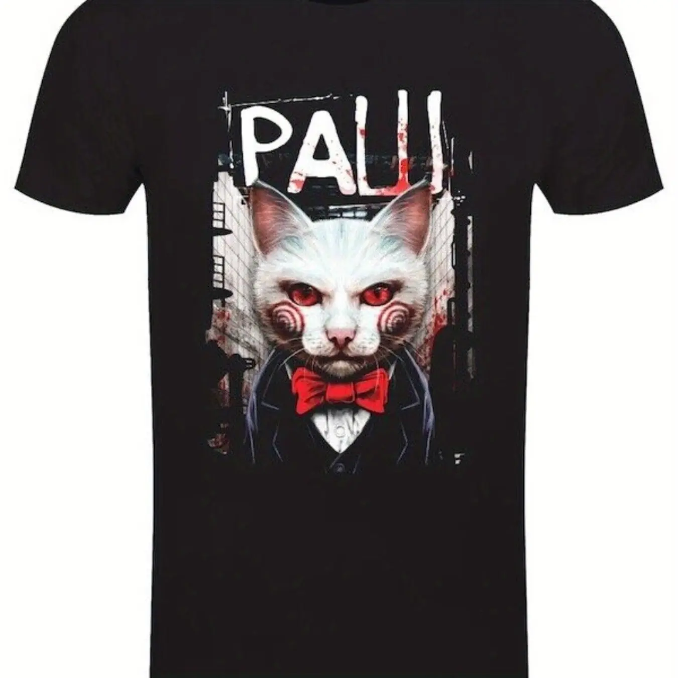 

PAW SAW черная тяжелая футболка унисекс с круглым вырезом из фильма ужасов для любителей кошек, одежда для пар, одежда для пар 2025 года