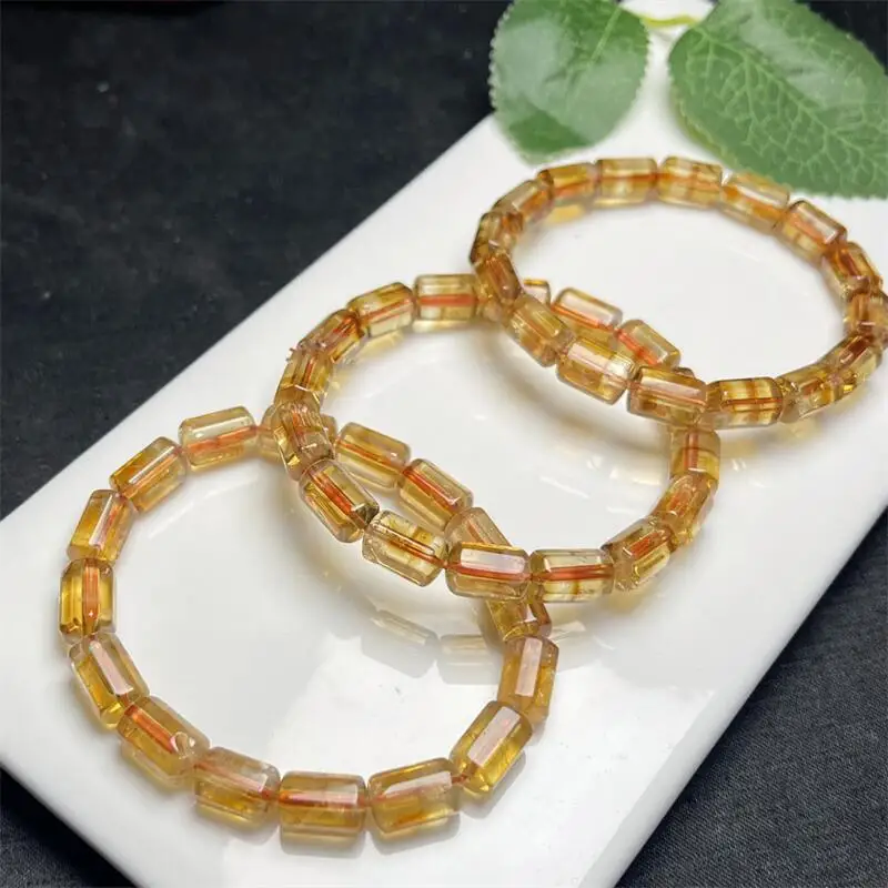 Natural Citrine Bucket Bead Bracelet Crystal Fashion Bangles Women Healing DIY for Girls Ladies Jewelry 1PCS