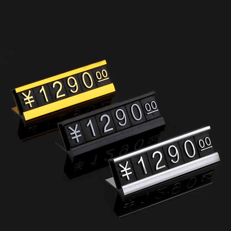40 Sets Aluminum Base Adjustable Number Jewelry Wine Pricing Cube Tags Mini Price Label Sign Holder Display Stand