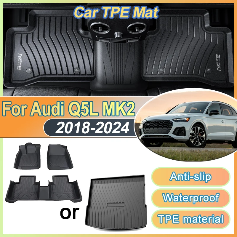 

TPE Trunk Mat Car Floor Mats For Audi Q5L MK2 2018~2024 2023 LHD Waterproof Mud Carpet Foot 3D Full Pad Easy Clean Accessories