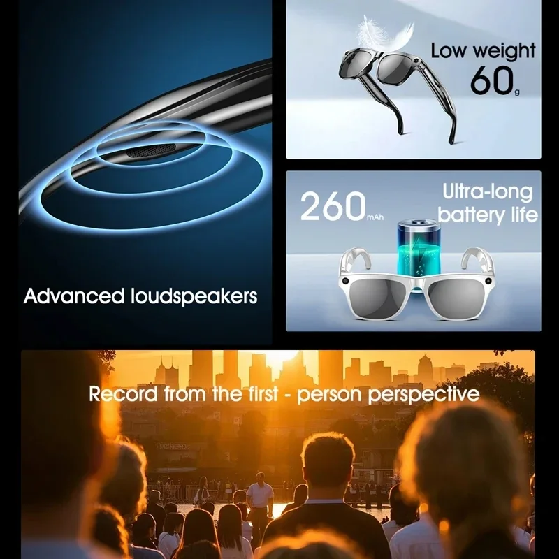 VIVO 8K HD AI النظارات الذكية الدردشة 260Mah بطارية مساعد الصوت التحكم GPT 100MP كاميرا بلوتوث دعوة النظارات الذكية 2025