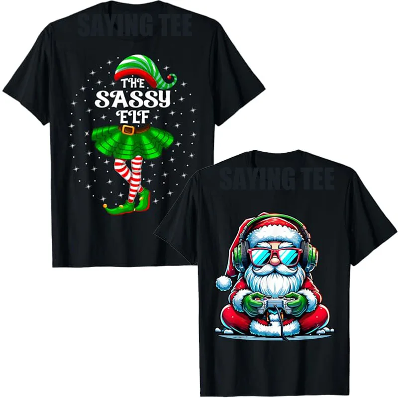 

Xmas Family Matching Women Girls Mom The Sassy Elf Christmas T-Shirt Santa Gamer Boys Video Game Xmas Graphic Outfit Saying Tee
