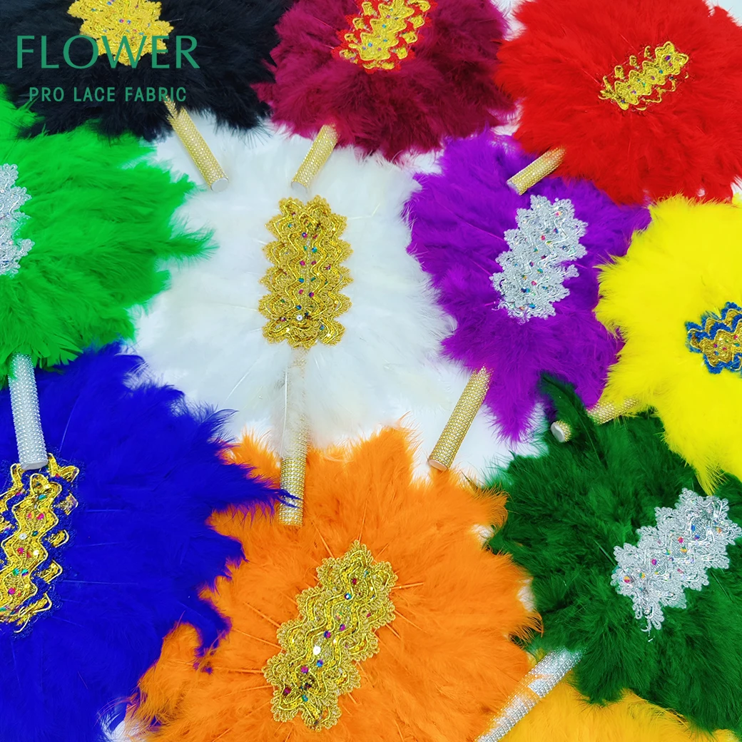 Double Sides Feather Fans With Stones For African Women Traditional Wedding Decoration Handfans Turkey Feather Hand Fans