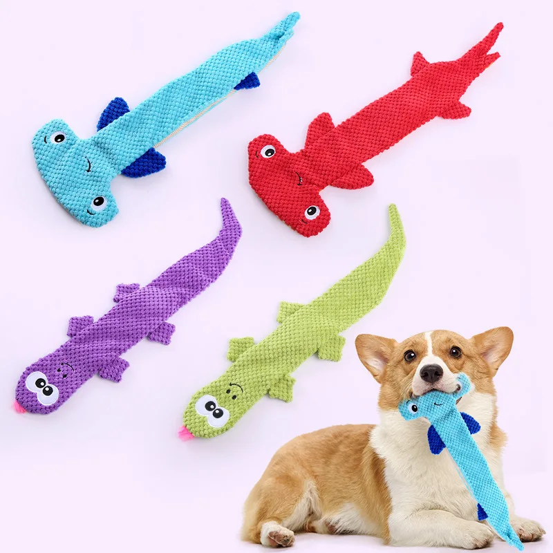 Neues Plüsch-Eidechsen-Hundespielzeug – quietschendes, langlebiges Kauspielzeug für Welpen und erwachsene Hunde, Molar-Beißspielzeug zum Reinigen der Zähne,