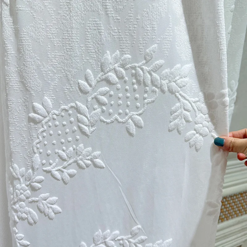 Custom Size American Embossed Jacquard Translucent Gauze Curtain High-end Curtains for Living Dining Room Bedroom Sheer Window
