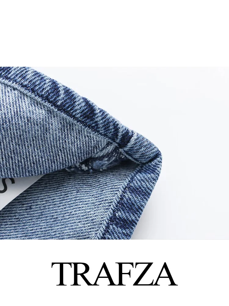 TRAFZA 2024 autunno inverno Vintage Denim cappotti moda donna manica lunga Streetwear giacche coreane allentato colletto rovesciato