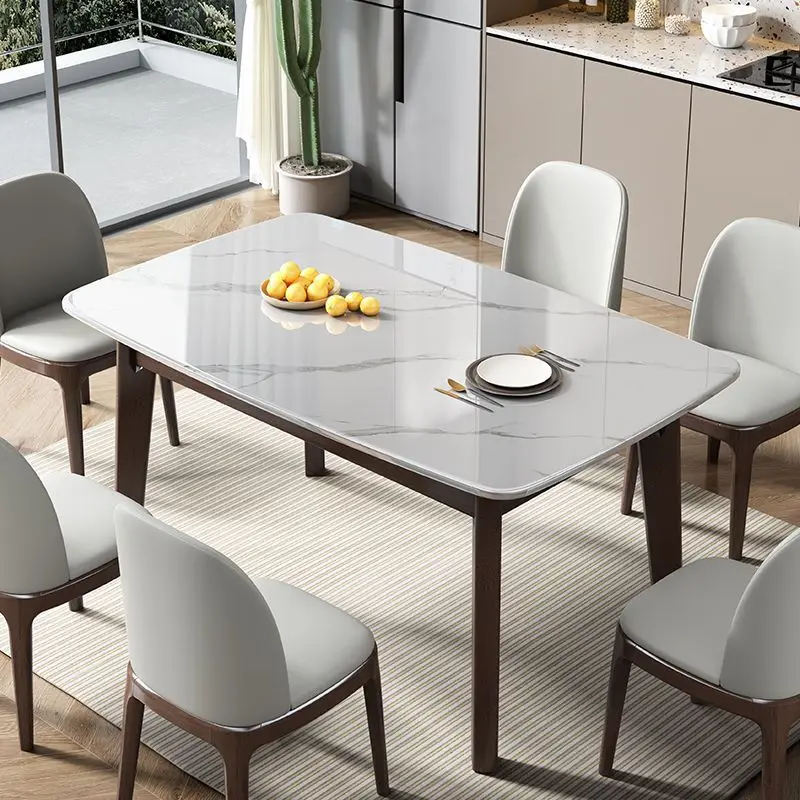 Solid wood rock slab dining table and chair combination household 1.5 meters all solid wood frame rectangular 8-person western