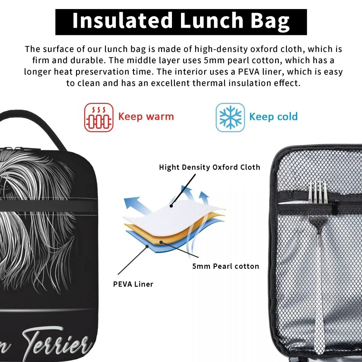 Adorable Tibetan Terrier Insulated Lunch Bag for Women Kids Portable Food Boxes Thermal Lunch Box Tote