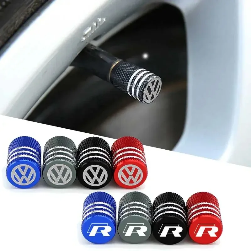 Bouchons de Valve de pneu de roue de voiture, 4 pièces, couvercles de tige de jante de pneu pour Volkswagen Rline Golf GTI Bora Passat Jetta Beetle Tiguan Scirocco MK6