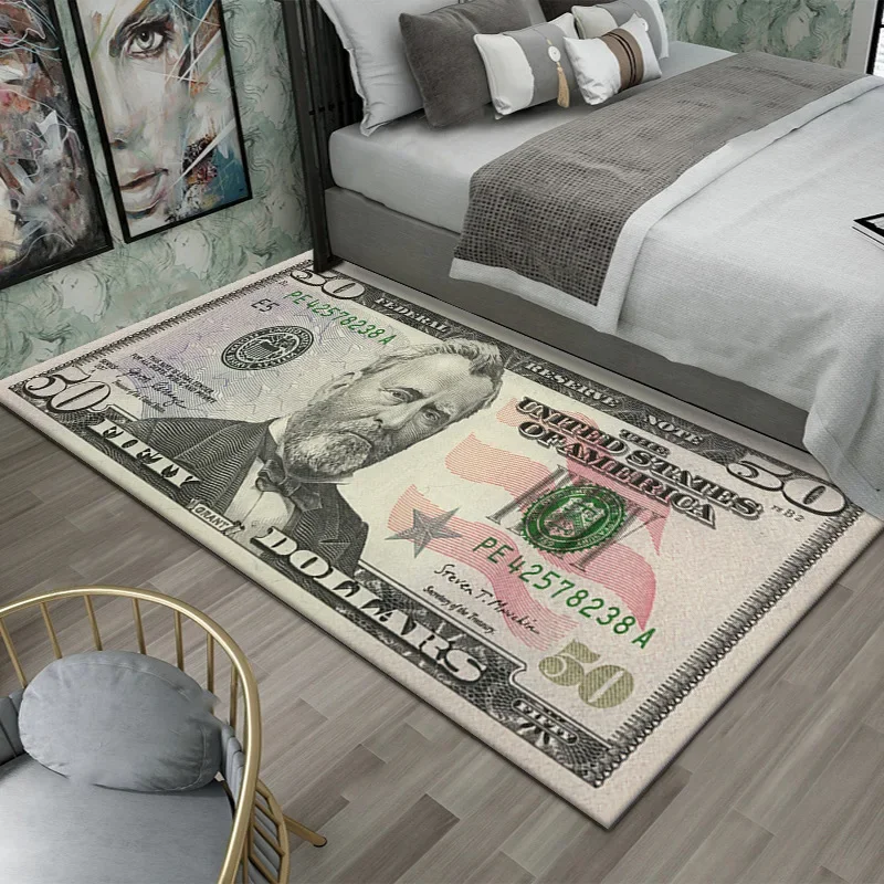 VIKAMA Kreativer Teppich mit Dollar-Aufdruck, Fußmatte, Schlafzimmer-Beistellteppich, leicht zu reinigen, Bodenmatte für Spielzimmer, Teppich für Wohnzimmer – Detail 6