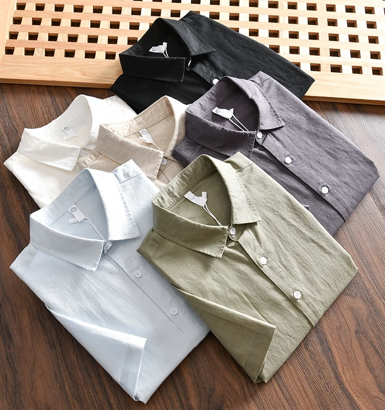 

Natural Coolness Linen Men's Summer Loose Breathable Cotton Linen Short Sleeve Shirt Trendy Sharp Collar Color