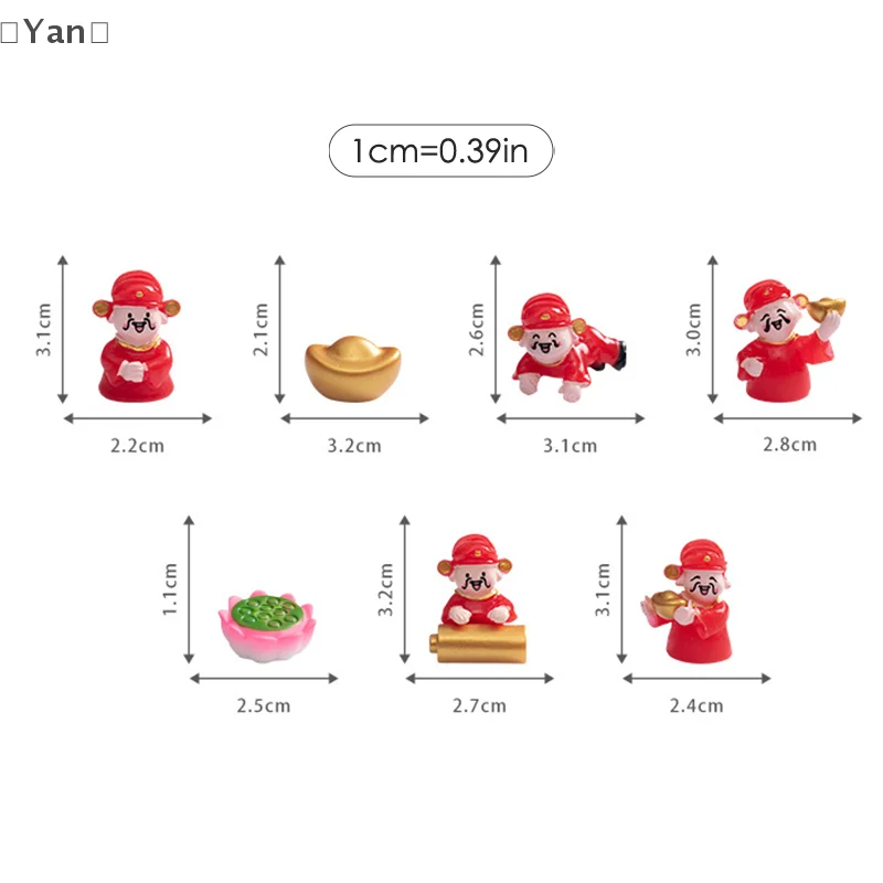 srpYan OtraYan Poh7Pcs/set New Year Luck Ornaments Cartoon Mini God Of Wealth Statue Figurki Micro Landscape Decoration Desktop Ornament