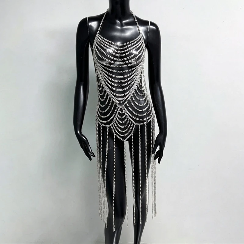 Damen Quasten-Körperkette Kleid Neckholder-Harness Fransen-Outfits Sexy Halloween Festival Nachtclub Party Kostüm Damenbekleidung 2026 – Detail 6