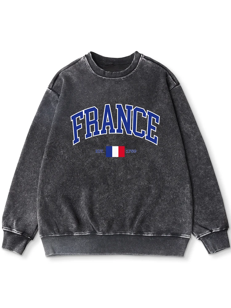 Francia Est 1789 stampa lavato felpa con cappuccio donna Warm Distressed top Casual cotone confortevole felpa autunno Basic Sportswears