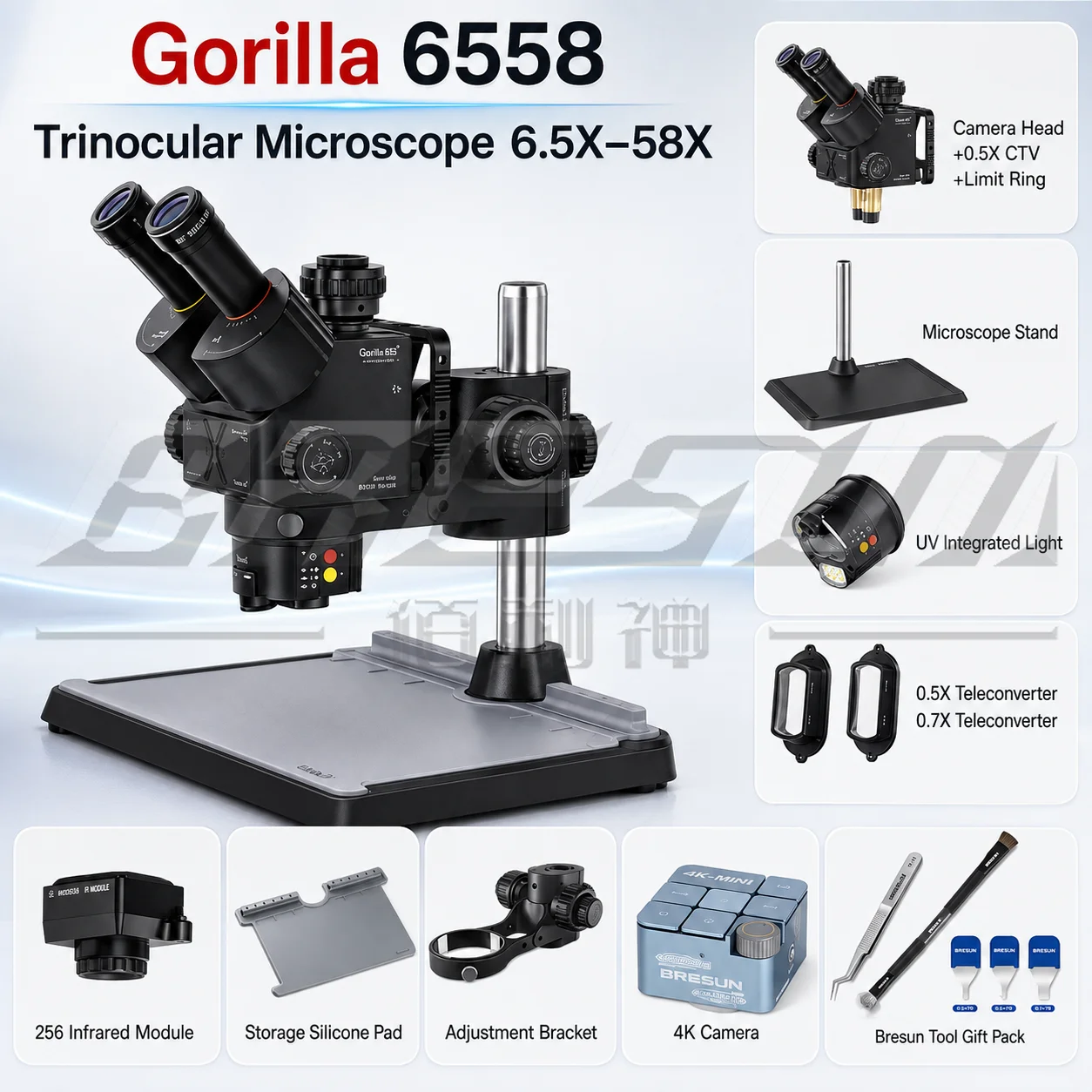 2026 Newly Upgraded QIANLI Gorilla 6558 Trinocular Microscope (6.5