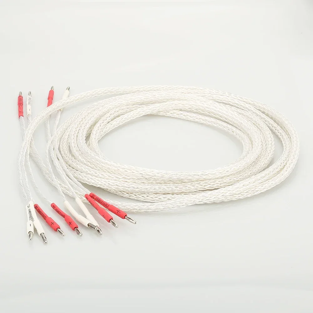 Cavo per altoparlante Biwire HI-End da 2 a 4 OCC placcato argento 8AG HIFI Spina a banana Cavo per altoparlante Biwire per Audiophille