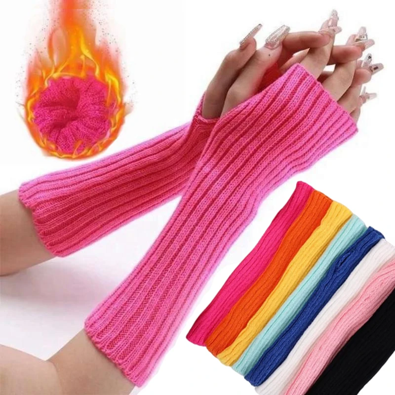 Guantes largos sin dedos para mujer, manoplas de invierno, calentador de brazo tejido, manga de brazo, moda informal, ropa suave para niñas, guantes