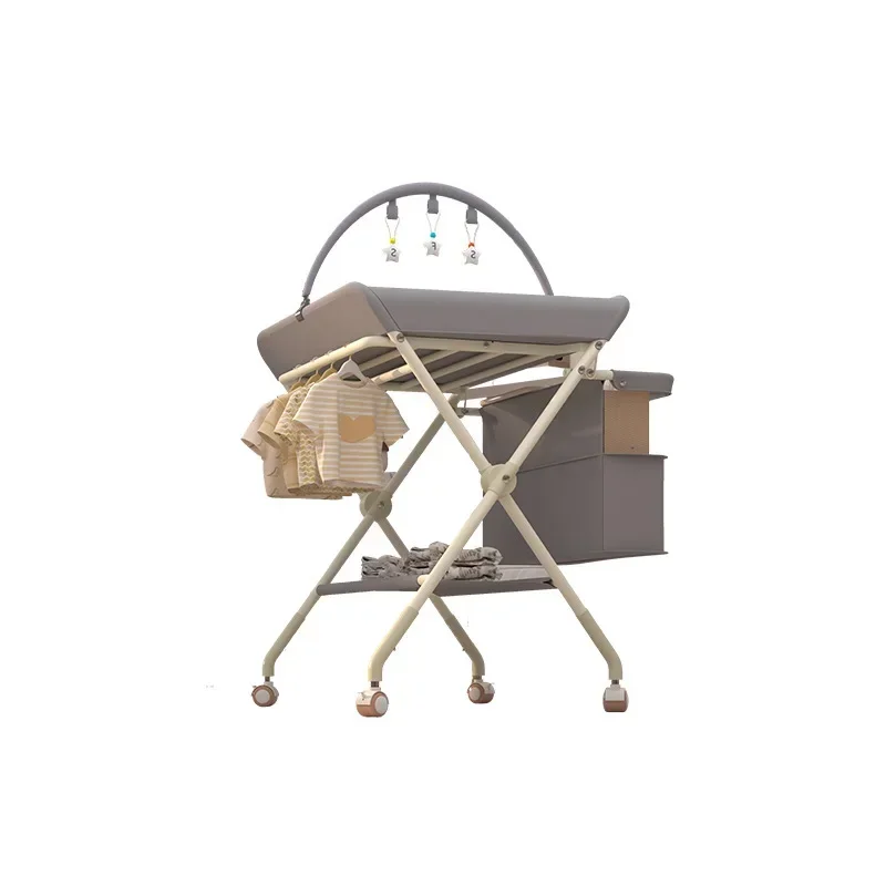 Ein-Klick faltbare Windelwechselstation, multifunktionaler Babypflegetisch, höhenverstellbarer Spielzeugständer, Aufbewahrungskorb