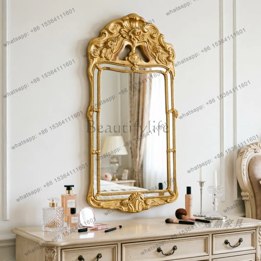 YJ French Retro Luxury Wall Mount Mirror American Vanity Unit For Bathroom Entryway Bedroom Dressing Home Decor