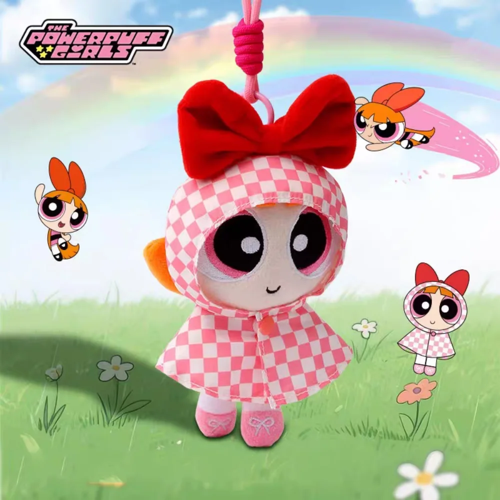 حقيقية Powerpuff الفتيات فقاعات أفخم معطف واق من المطر لعبة الكرتون زهر Buttercup Kawayii ظهره الديكور الدمى المفاتيح هدية