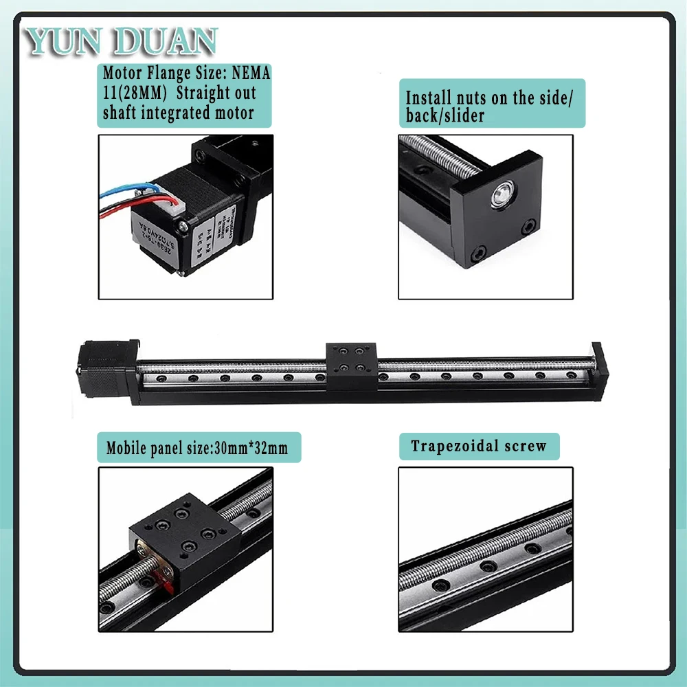 Imagem -02 - Mini Mesa Deslizante tipo t Linear Driver de Motor de Passo Guia Linear Cnc Mesa Xyzaxis 50300 mm Nema11 28 mm Tb6600 Kit