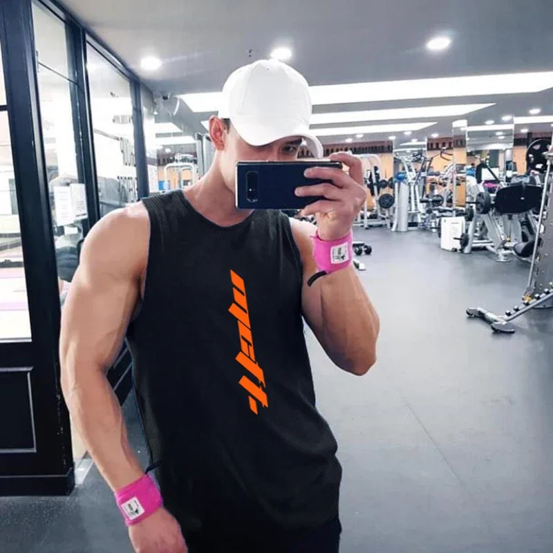 New Fashion Summer Gym Clothing Mesh Bodybuilding Stringer Tank Tops Men Fitness Sleeveless Shirt Muscle Vest Quick Dry Singlets