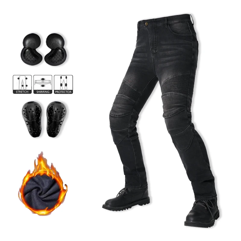 

Winter Motorcycle Pants warm Men Casual Jeans Outdoor Riding Motocross New Motorbike Black and Blue elasticity Fashion Trousers