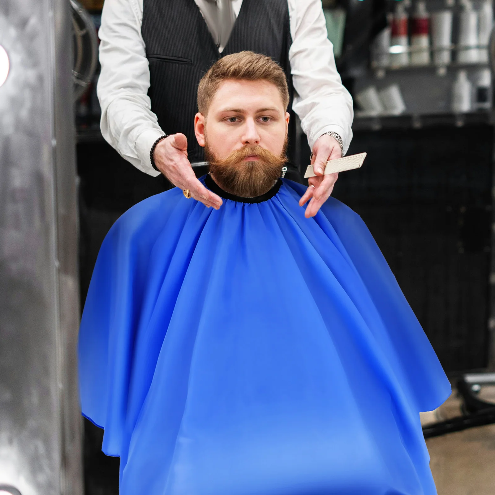 이발사 케이프 미용 케이프 가벼운 탄성 넥 버클 클로저 유니버설 핏 살롱 헤어컷 앞치마 남녀 공용