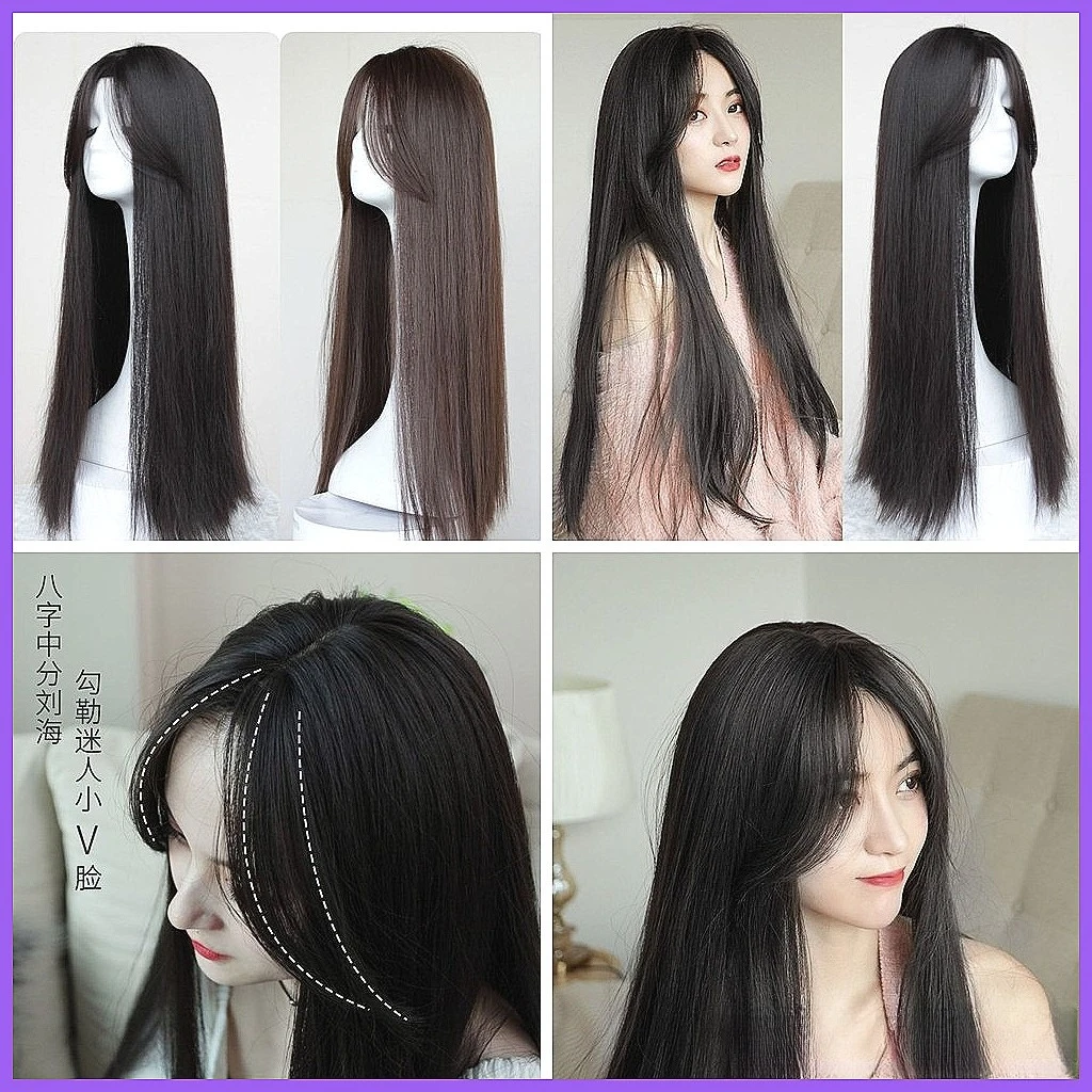 

Long Straight Wig with Bangs for Women, Natural Looking Full Wig, Middle Part, Fluffy & Realistic Hair for Round Face