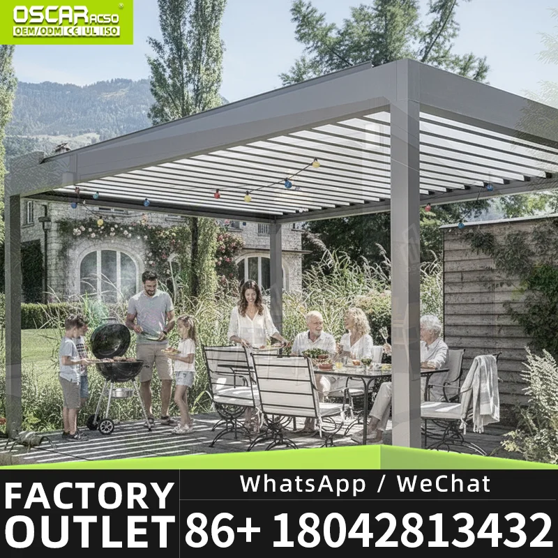 3x3m Grey Aluminium Louvered Roof Manual Control Pergola for Outdoor Barbeque Sun Protection pergola