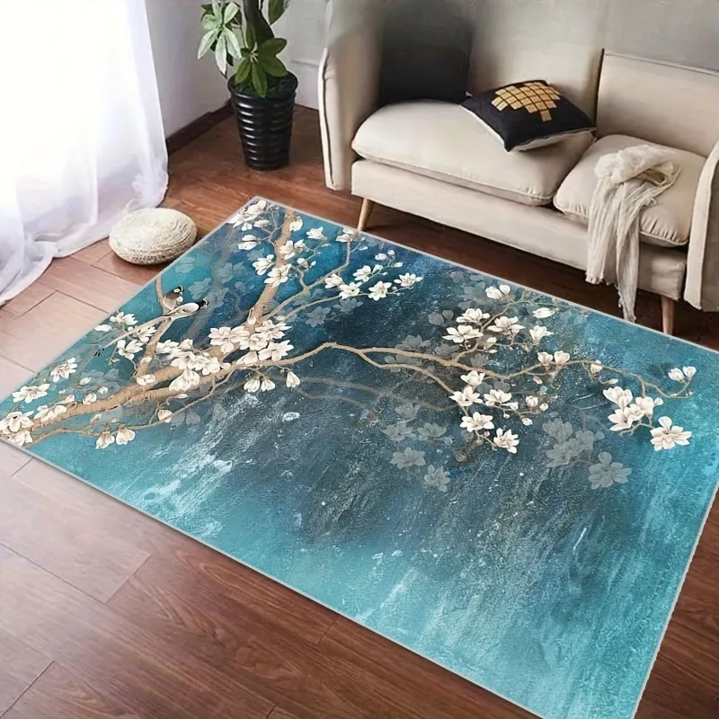 Magnolia Flower Bird Chinese Style Area Rug Ink Painting Art Carpet Floor Rug for Living Room Bedroom Apartment Decoration Gift