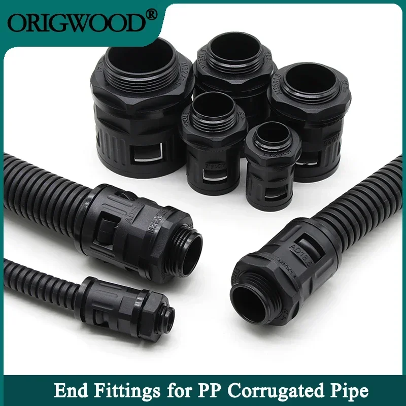 

End Fittings for PP Corrugated Pipe AD13 AD15.8 AD18.5 AD21.2 AD25 AD28.5 AD34.5 Plastic Bellows terminations Nylon Joint