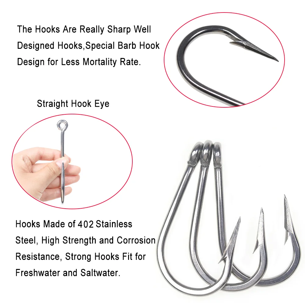 LIONRIVER Stainless Steel Giant Barbed Deep Sea Ocean Fishing Hook For Big Game Shark Tuna Tarpon Saltwater Trolling Fishing