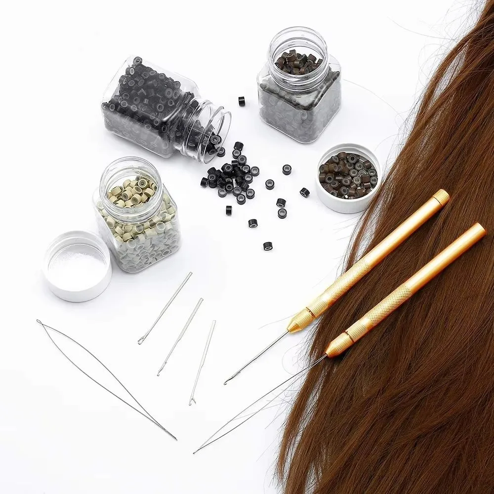 DIY 4-in-1 Hair Extension Tools Aluminum Crochet Needles Knitting Hook Needles Ventilating Micro Ring Loop Needle Threader