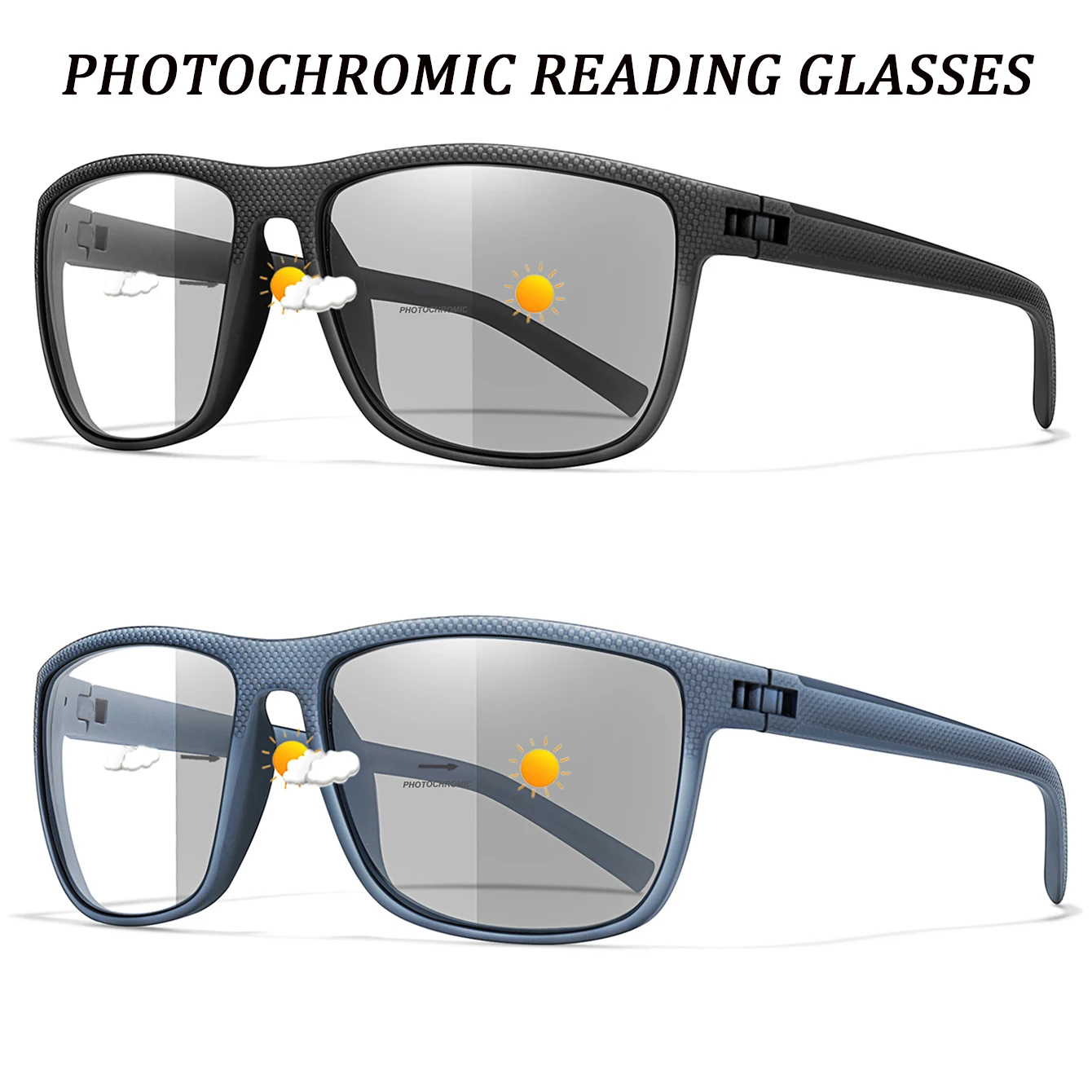 Gafas de lectura fotocromáticas de 2 pares, gafas clásicas antiazules para hombres de negocios al por mayor y al por menor, surfear en Internet