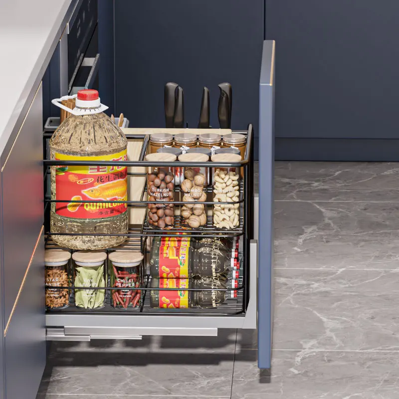 سلة توابل، خزانة المطبخ، سلة توابل من الفولاذ المقاوم للصدأ، رف تخزين توابل منزلق من نوع الدرج #3