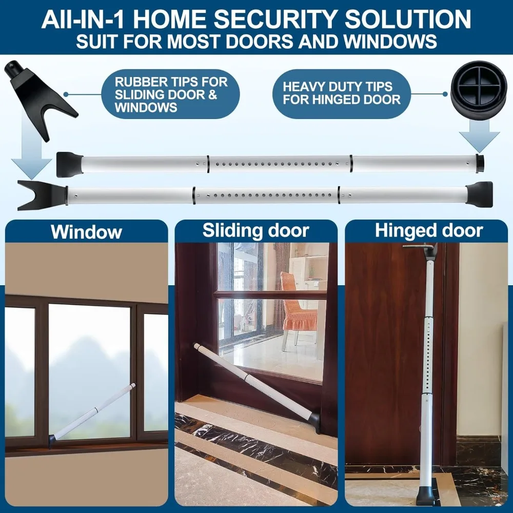 شريط أمان للباب قابل للتعديل شديد التحمل، قضيب قفل بقوة 400 رطل لأبواب الشاشة المنزلقة لغرفة الفندق #2