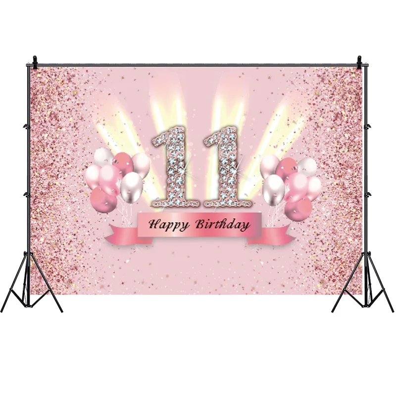 Màu Hồng Ngọt Ngào 11 Tuổi Ảnh Lưng Bé Gái Bữa Tiệc Sinh Nhật Vui Vẻ Bóng Mười Một Phông Nền Chụp Ảnh Trang Trí Biểu Ngữ