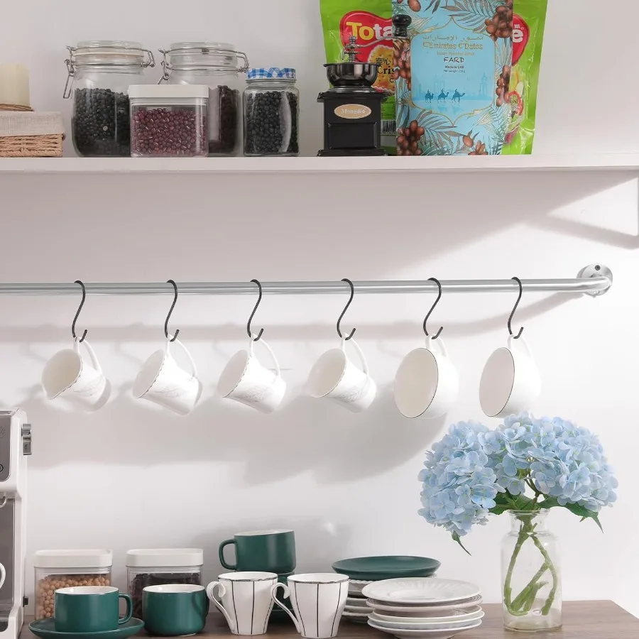 6 عبوات من خطافات شديدة التحمل 3.5 Ih خطافات معدنية سوداء لتعليق أدوات المطبخ وأواني الملابس وأكياس المناشف والنباتات
