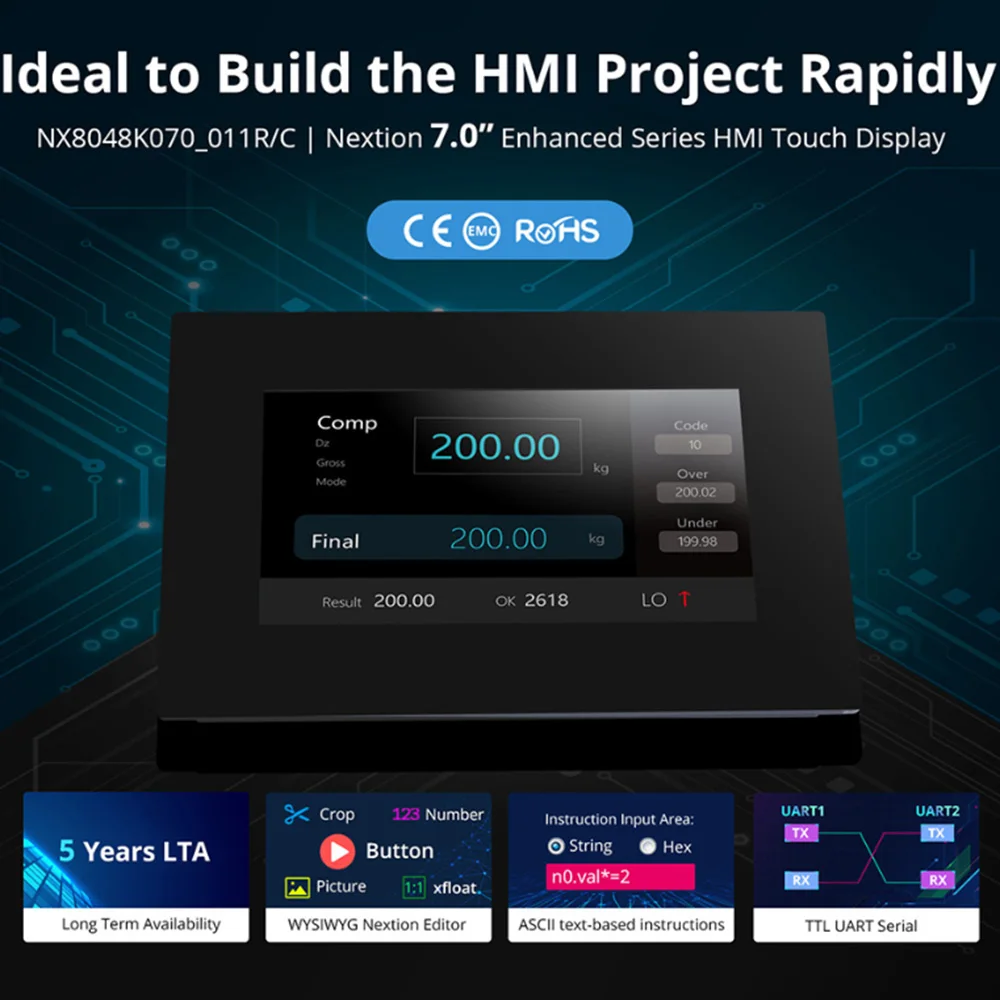 Nextion NX8048K070-011R/011C 7-дюймовый полноцветный ЖК-дисплей HMI емкостный резистивный сенсорный экран Встроенный RTC с корпусом