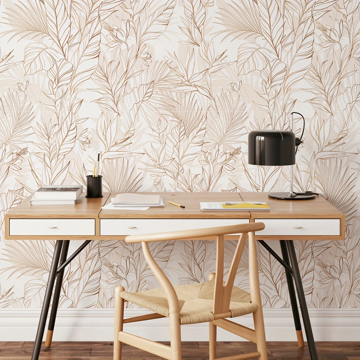 2PCS light brown plant pattern thickened moisture wallpaper self-adhesive waterproof restaurant background wall seamless wall st