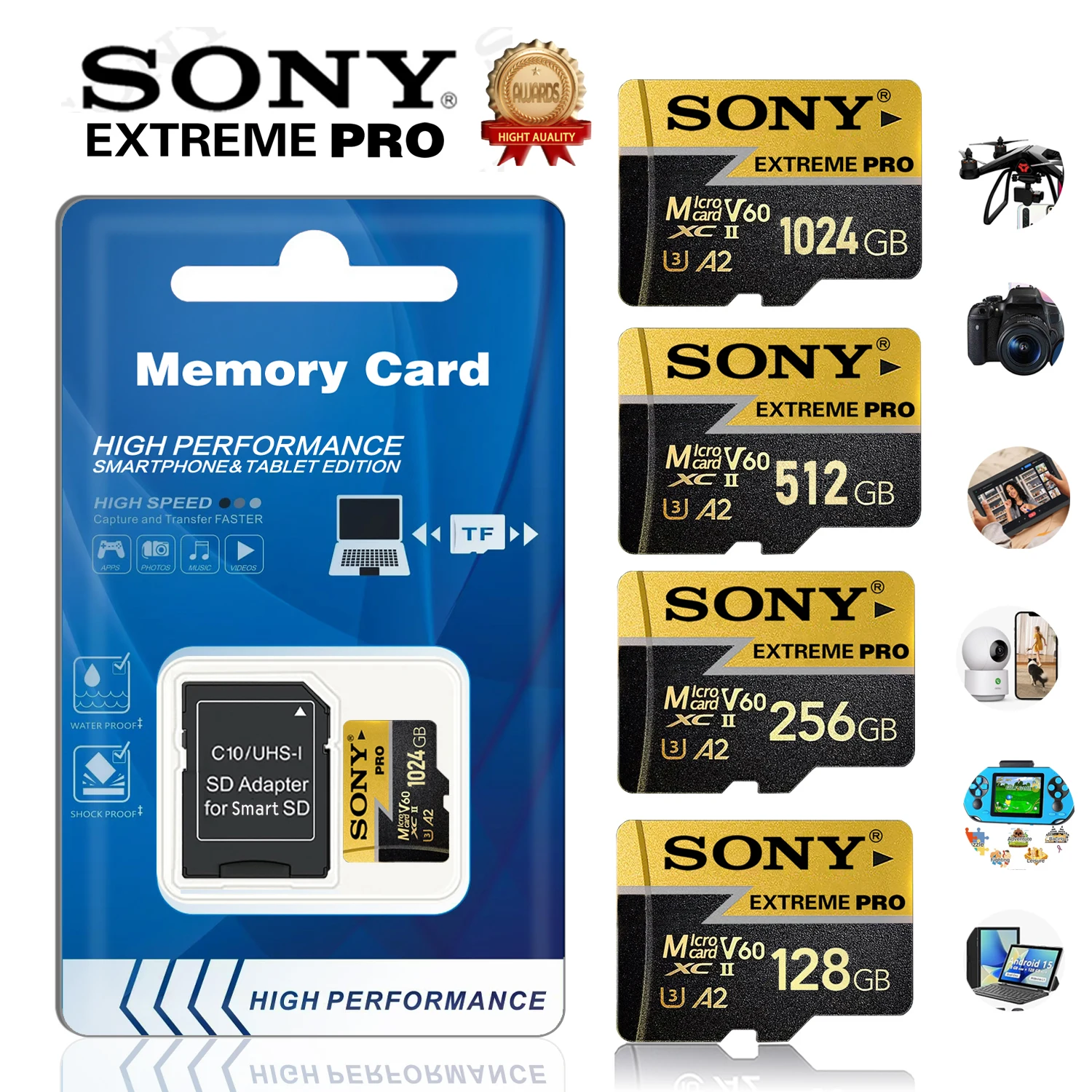 بطاقة ذاكرة سوني SD عالية السرعة 1 تيرا بايت مايكرو فلاش بطاقة SD المتطرفة TF بطاقة فلاش فئة 10 128 جيجابايت 512 جيجابايت 256 جيجابايت 64 جيجابايت للهواتف الذكية