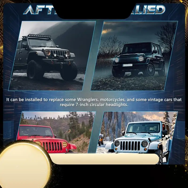 

Светодиодная фара 7-дюймовые круглые светодиодные стручки Light Bar High/Low DRL H4 Рабочий свет для грузовика SUV ATV, белый + янтарный свет-A74F