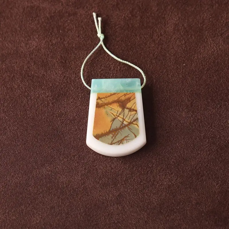 

Natural Stone Jewelry Multi-Color Picasso Jasper White Jade Chrysoprase Intarsia Pendant Bead 38x26x6mm for Parties