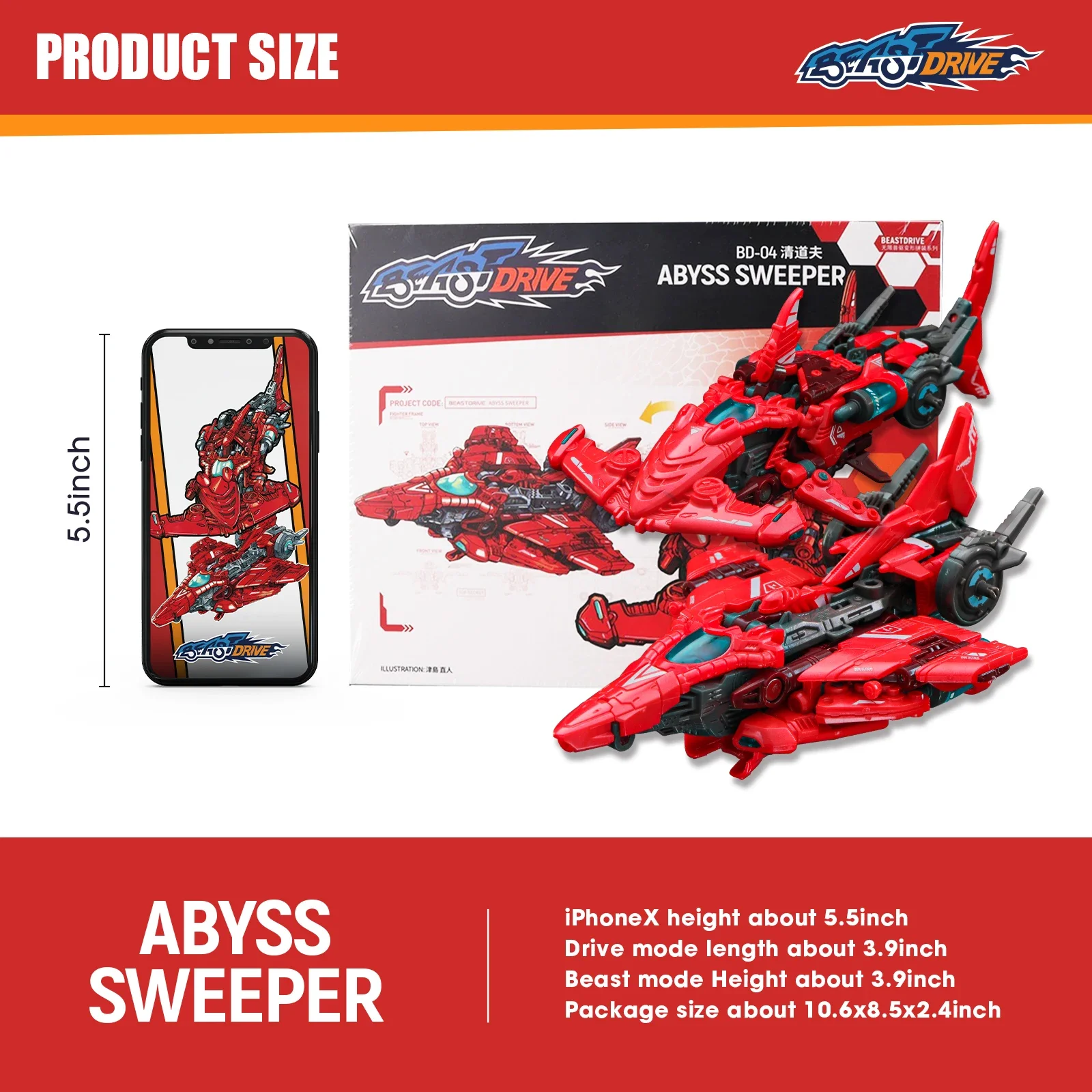 

52 Игрушки BEASTDRIVE BD-04 ABYSS SWEEPER Деформационный робот, преобразующий в коллекционном экшн-молотковой акулы и и истребителя