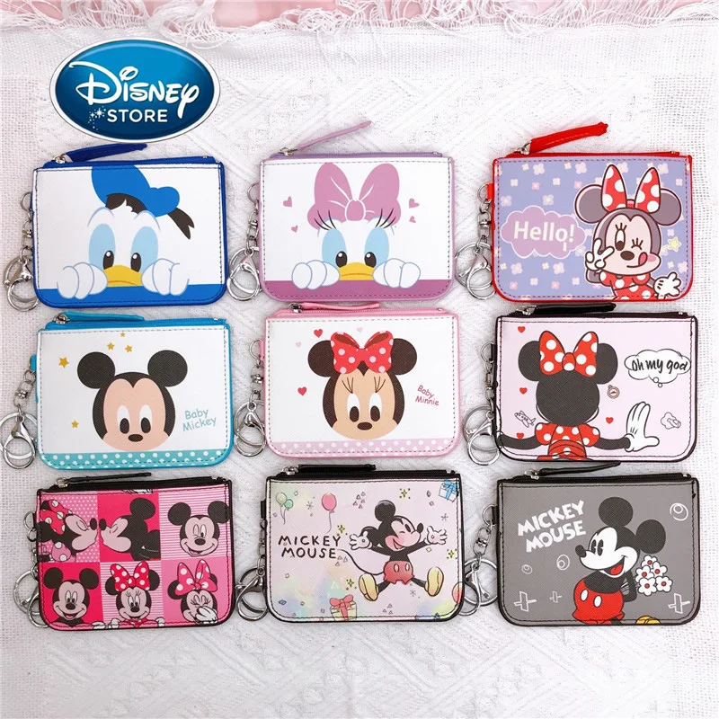 Disney Brand Cartoon Mickey Minnie Card Set Coin Purse PU Leather Donald Duck Ladies Wallet ID Card Bank Card Storage Bags